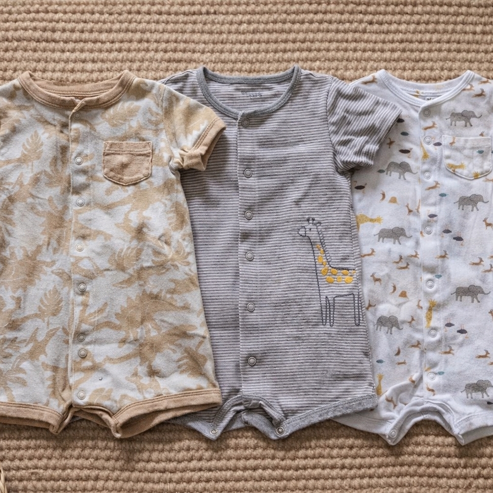 Carter's Tan, Gray, and White Bodysuits
